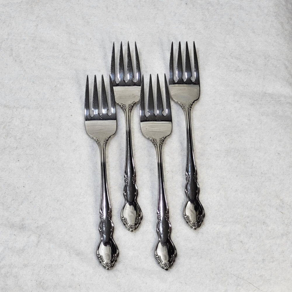Oneida Dover Stainless Steel Cocktail Seafood Forks Set of 4 Floral Scroll 6"